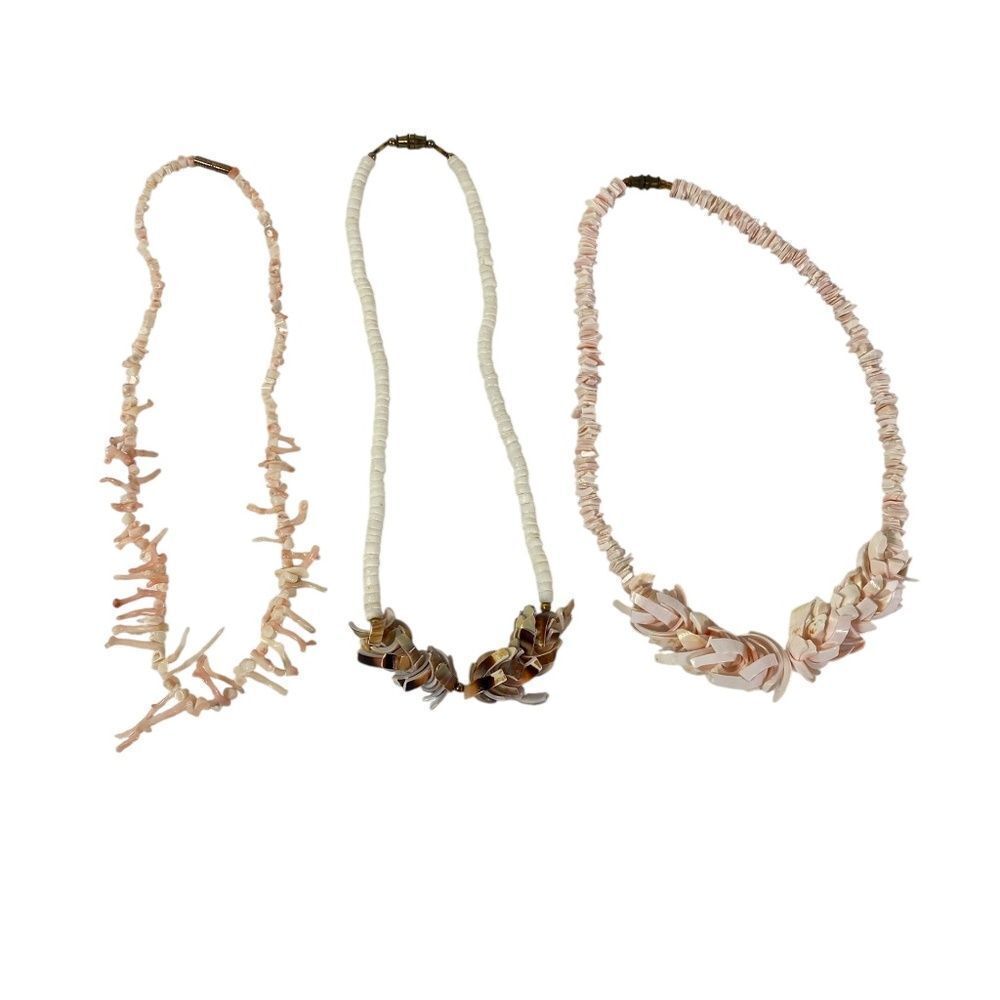 ♡Vintage Hawaiian Coral And Shell Necklaces- Lot # 3♡